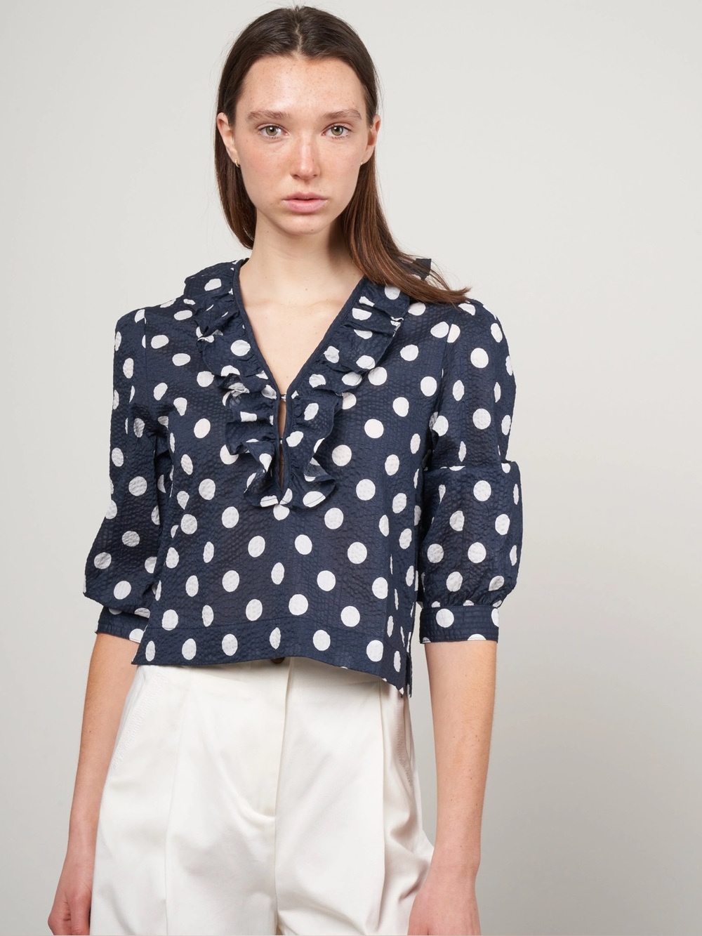 SMYTHE deep v ruffle blouse